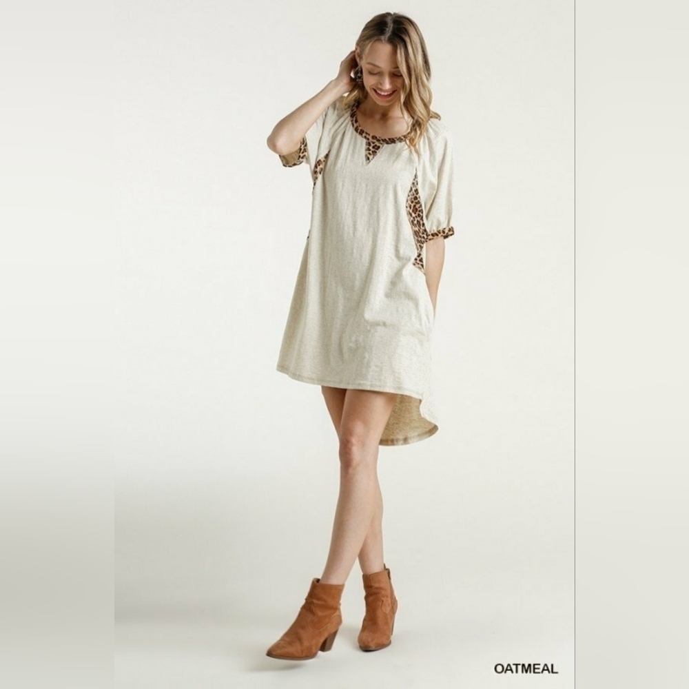 Umgee Animal Print Dress with Scoop Hem-Small